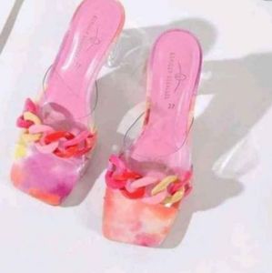 New Clear Chain Decor Chunky Heeled Mules(Eur 38/US 7.5)